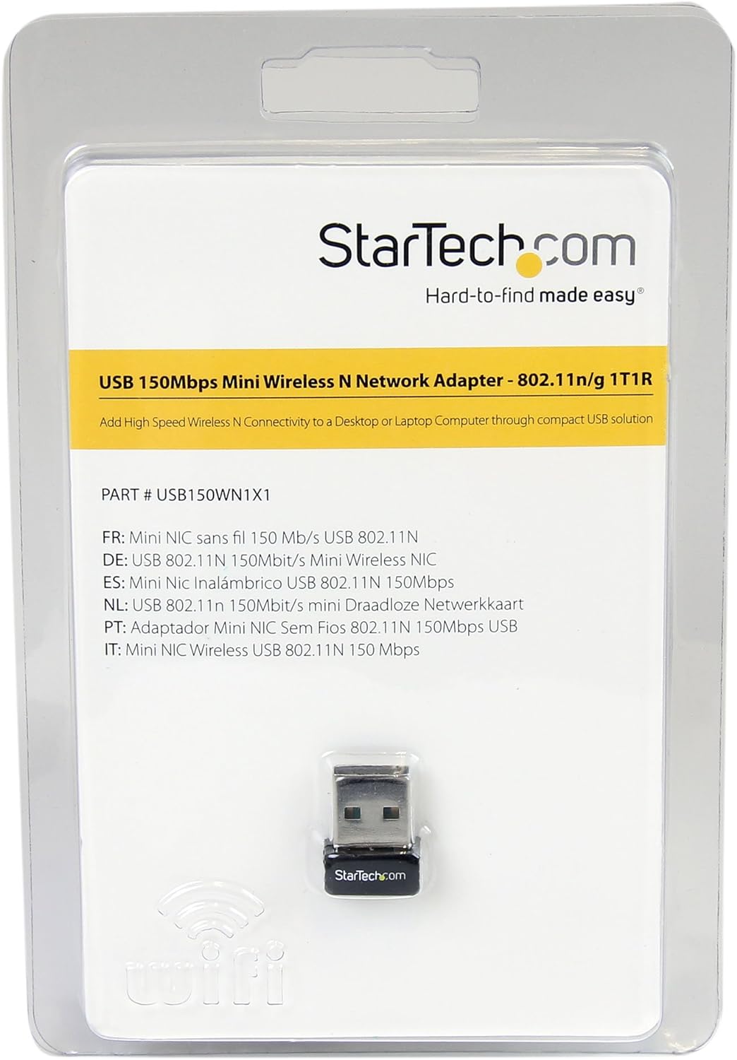 StarTech.com USB 150Mbps Mini Wireless N Network Adapter - 802.11n/g 1T1R Wi-Fi Adapter (USB150WN1X1), Black