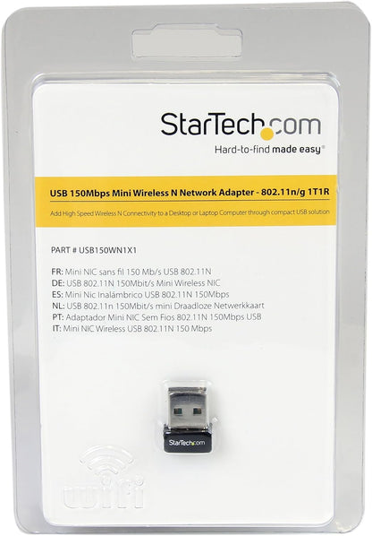 StarTech.com USB 150Mbps Mini Wireless N Network Adapter - 802.11n/g 1T1R Wi-Fi Adapter (USB150WN1X1), Black