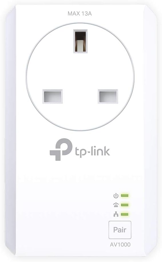 TP-Link TL-PA7027P KIT AV1000 2-Port Gigabit Passthrough Powerline Starter Kit, Data Transfer Speed Up to 1000 Mbps, Ideal for HD/3D/4K Video Streaming and Online Gaming, No Configuration Required