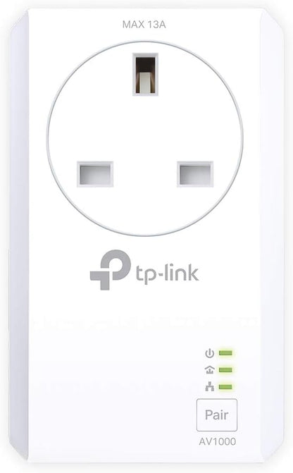 TP-Link TL-PA7027P KIT AV1000 2-Port Gigabit Passthrough Powerline Starter Kit, Data Transfer Speed Up to 1000 Mbps, Ideal for HD/3D/4K Video Streaming and Online Gaming, No Configuration Required
