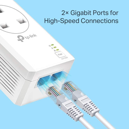 TP-Link TL-PA7027P KIT AV1000 2-Port Gigabit Passthrough Powerline Starter Kit, Data Transfer Speed Up to 1000 Mbps, Ideal for HD/3D/4K Video Streaming and Online Gaming, No Configuration Required