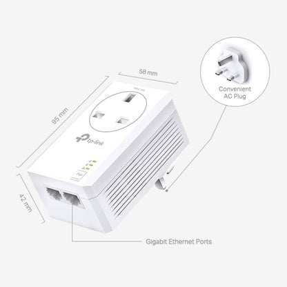 TP-Link TL-PA7027P KIT AV1000 2-Port Gigabit Passthrough Powerline Starter Kit, Data Transfer Speed Up to 1000 Mbps, Ideal for HD/3D/4K Video Streaming and Online Gaming, No Configuration Required