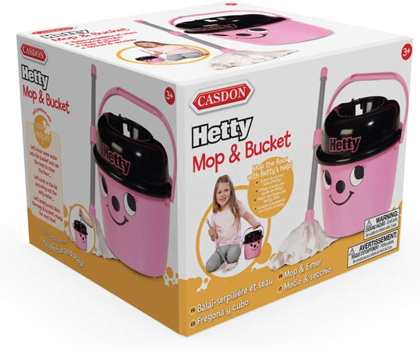 Casdon Hetty Mop & Bucket | Branded Toy Cleaning Set For Children Aged 3+ | Features Hetty’s Cute Face For Lots Of Cleaning Fun!, Pink, 15 x 19.1 x 17.9 cm