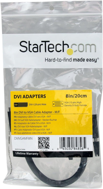 StarTech.com 8in DVI to VGA Cable Adapter - DVI-I Male to VGA Female Dongle Adapter (DVIVGAMF8IN