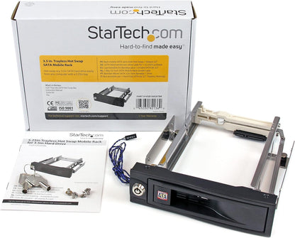 StarTech.com 5.25in Trayless Hot Swap Mobile Rack for 3.5in Hard Drive - Internal SATA Backplane Enclosure - Lockable drive bay (HSB100SATBK