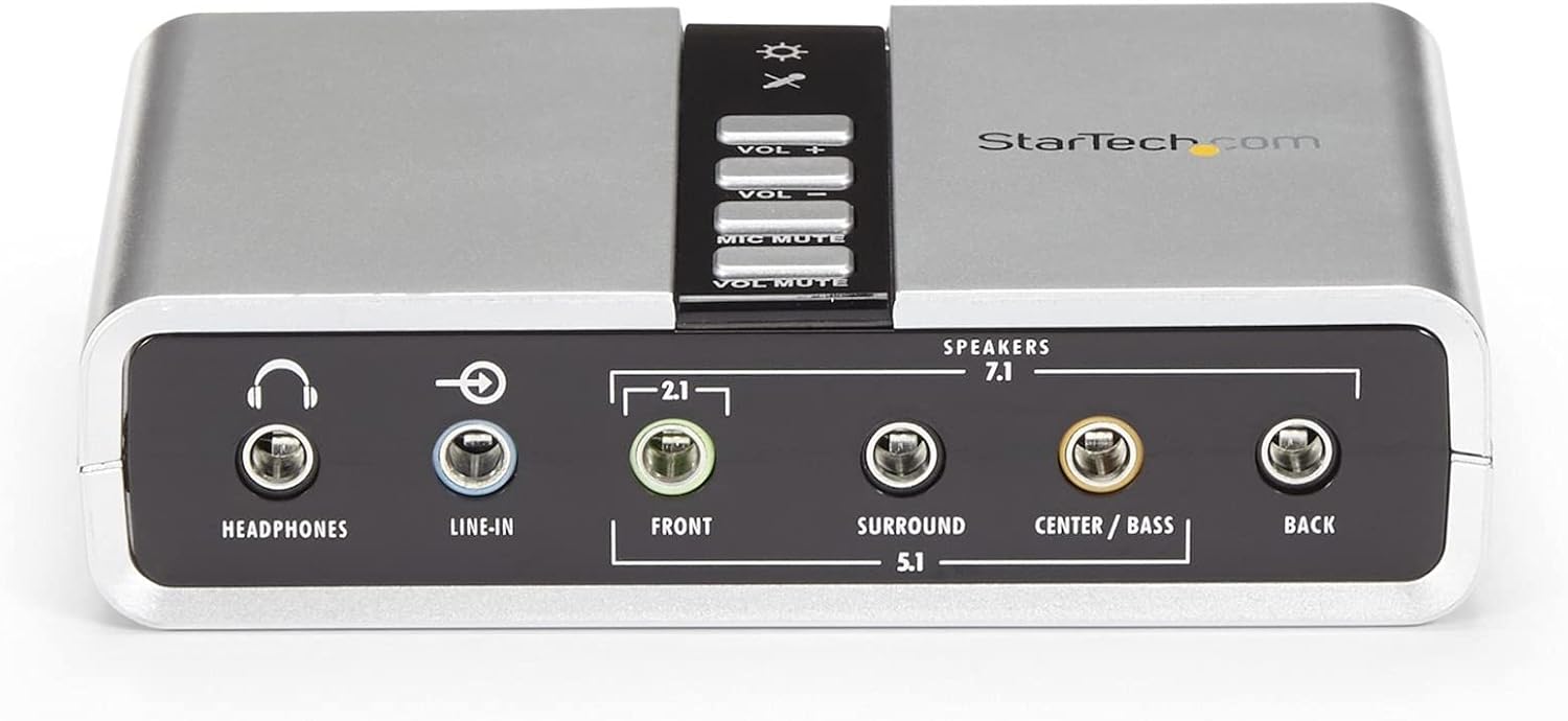 StarTech.com 7.1 USB - External Sound Card for Laptop with SPDIF Digital Audio - Sound Card for PC - Silver (ICUSBAUDIO7D