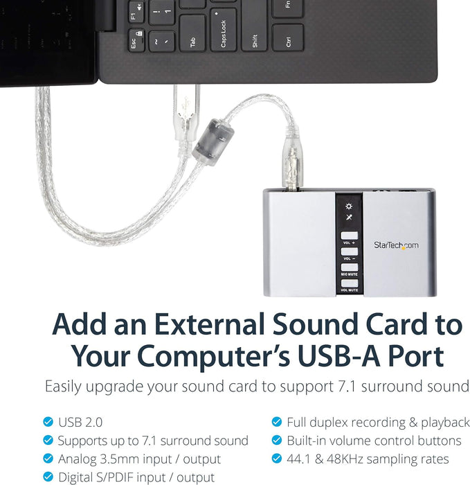 StarTech.com 7.1 USB - External Sound Card for Laptop with SPDIF Digital Audio - Sound Card for PC - Silver (ICUSBAUDIO7D