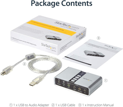 StarTech.com 7.1 USB - External Sound Card for Laptop with SPDIF Digital Audio - Sound Card for PC - Silver (ICUSBAUDIO7D