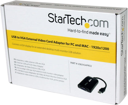 StarTech.com USB to VGA Adapter - 1920x1200 - External Video & Graphics Card - Dual Monitor - Supports Mac & Windows and Mirror & Extend Mode (USB2VGAPRO2