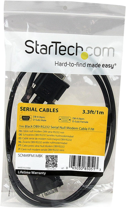 StarTech.com 1 m Black DB9 RS232 Serial Null Modem Cable F/M, DB9 Male to Female, 9 Pin Null Modem Cable, 1x DB9 (M), 1x DB9 (F) - Black
