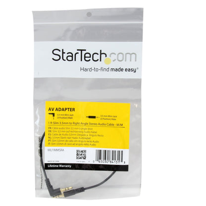 Startech.Com 1 Ft. (0.3 M) Right Angle 3.5 Mm Audio Cable - 3.5Mm Slim Audio Cable - Right Angle - Male/Male - Aux Cable