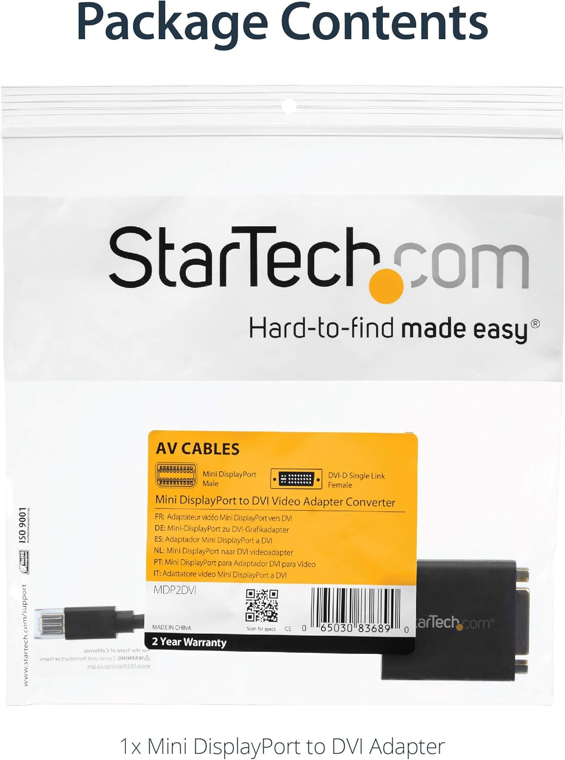 StarTech.com Mini DisplayPort to DVI Adapter - Mini DP to DVI-D Converter - 1080p Video - VESA Certified - mDP or Thunderbolt 1/2 Mac/PC to DVI Monitor - mDP 1.2 to DVI Single-Link Dongle (MDP2DVI) Black Adapter
