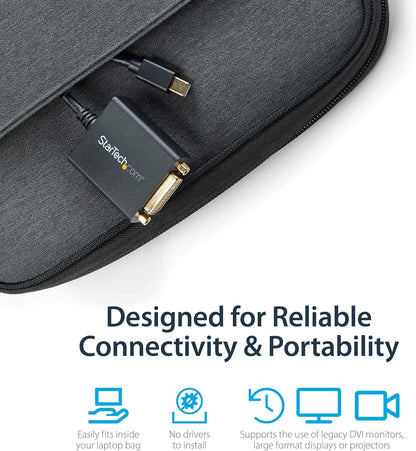 StarTech.com Mini DisplayPort to DVI Adapter - Mini DP to DVI-D Converter - 1080p Video - VESA Certified - mDP or Thunderbolt 1/2 Mac/PC to DVI Monitor - mDP 1.2 to DVI Single-Link Dongle (MDP2DVI) Black Adapter
