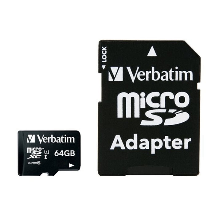Verbatim 44084 64GB Class 10 microSDXC with Adapter, BLACK