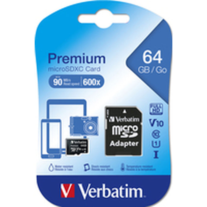 Verbatim 44084 64GB Class 10 microSDXC with Adapter, BLACK