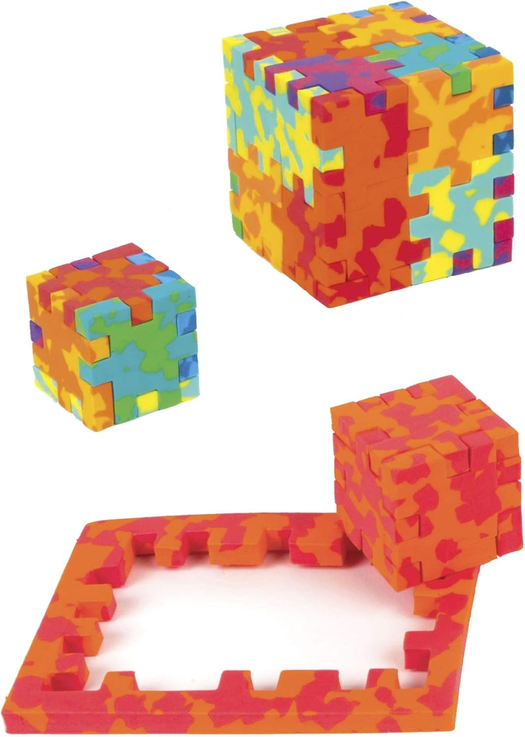 HAPPY HCE300 Expert Cardboard Box 3D Puzzle, Pack of 6, 6 Marble Colours = Blue, Green, Yellow, Fuchia, Red and Purple, 1 12 x 9 x 0,8 cm (Würfel 4 cm