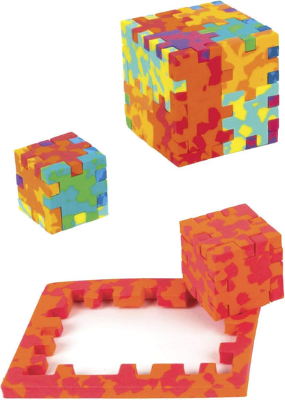 HAPPY HCE300 Expert Cardboard Box 3D Puzzle, Pack of 6, 6 Marble Colours = Blue, Green, Yellow, Fuchia, Red and Purple, 1 12 x 9 x 0,8 cm (Würfel 4 cm