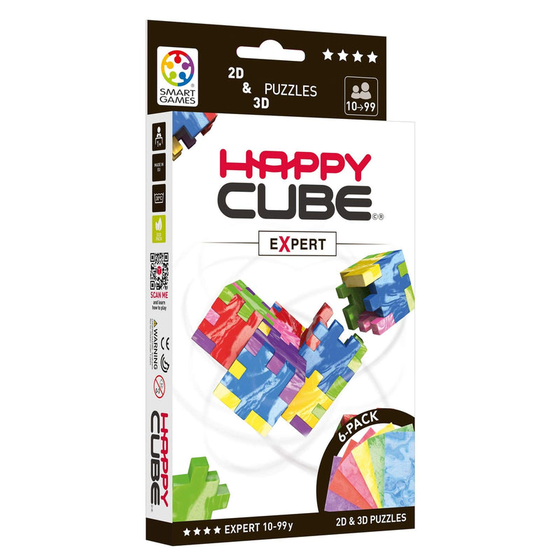 HAPPY HCE300 Expert Cardboard Box 3D Puzzle, Pack of 6, 6 Marble Colours = Blue, Green, Yellow, Fuchia, Red and Purple, 1 12 x 9 x 0,8 cm (Würfel 4 cm