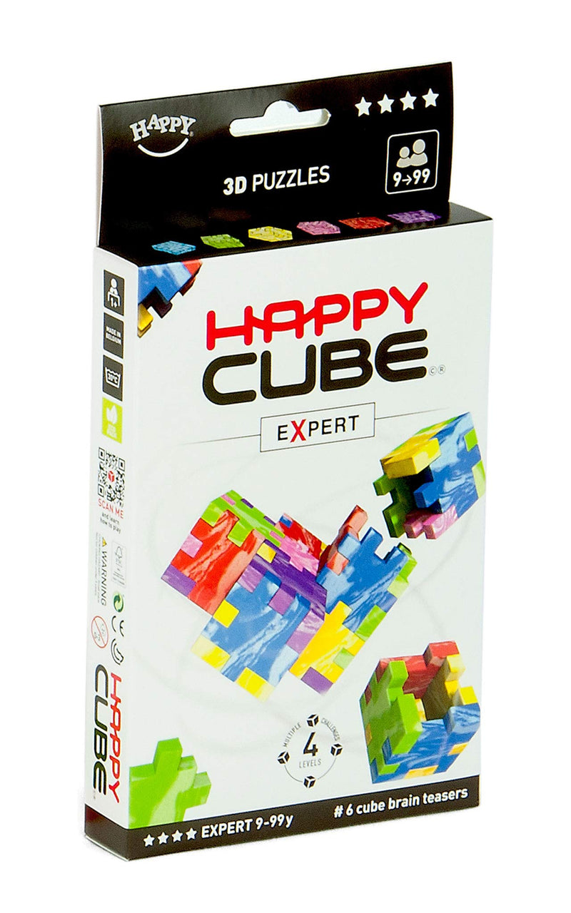 HAPPY HCE300 Expert Cardboard Box 3D Puzzle, Pack of 6, 6 Marble Colours = Blue, Green, Yellow, Fuchia, Red and Purple, 1 12 x 9 x 0,8 cm (Würfel 4 cm