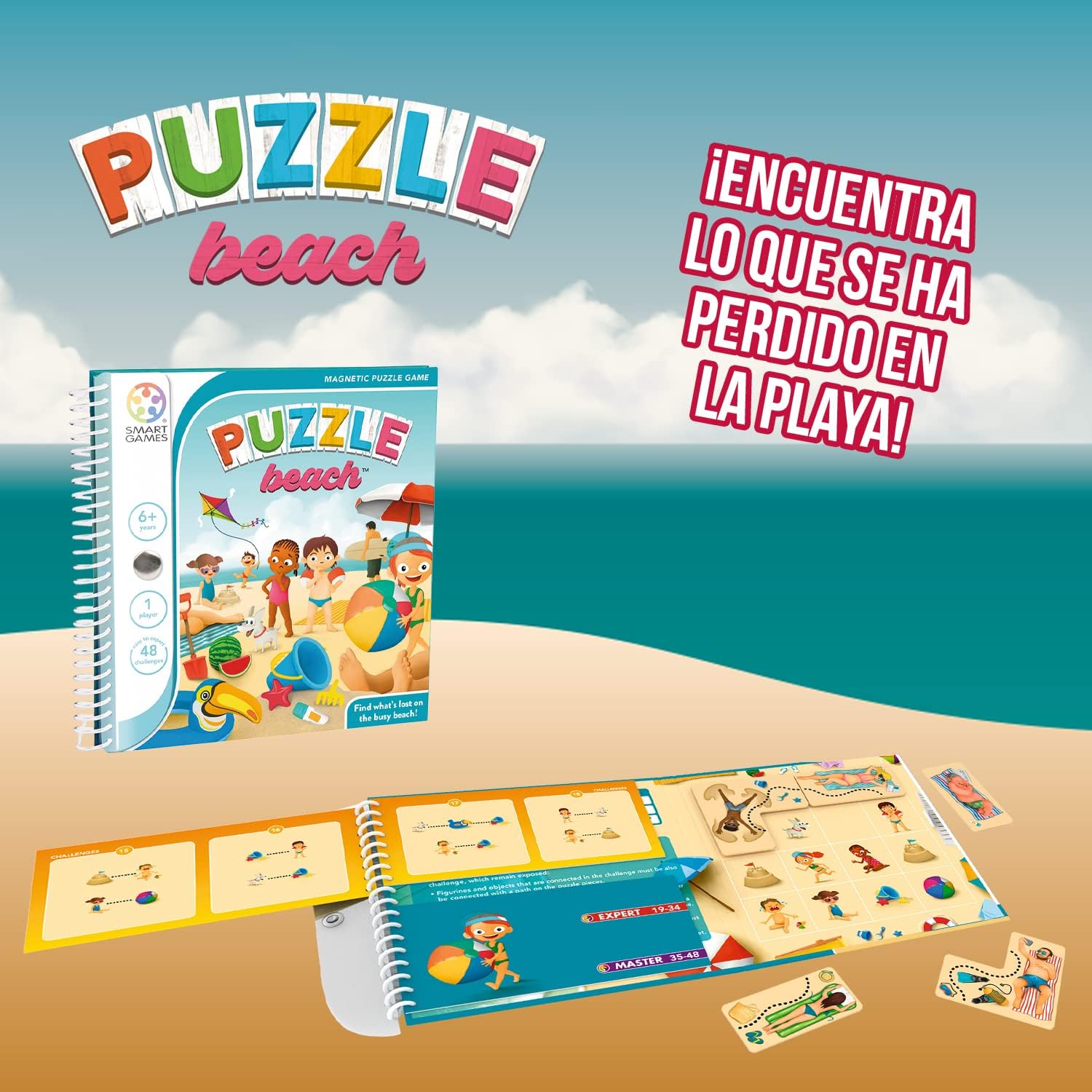 Smart Games - Puzzle Beach, Magnetic Puzzle Game with 48 Challenges, 6+ Years