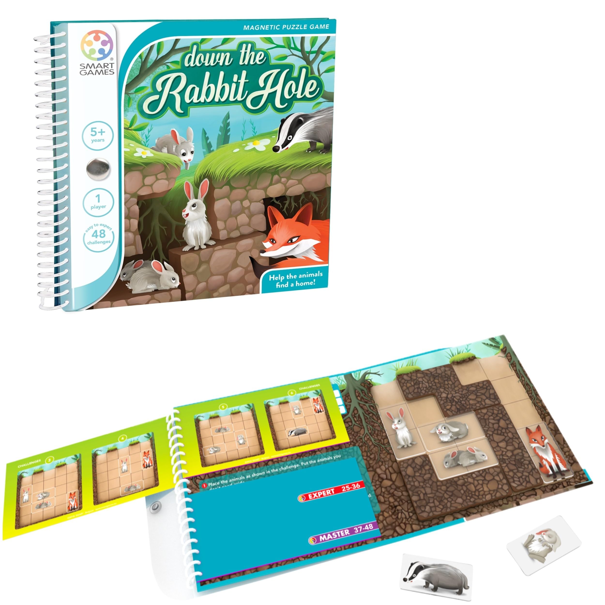 Smart Games - Down the Rabbit Hole, Magnetic Puzzle Game with 48 Challenges, 5+ Years