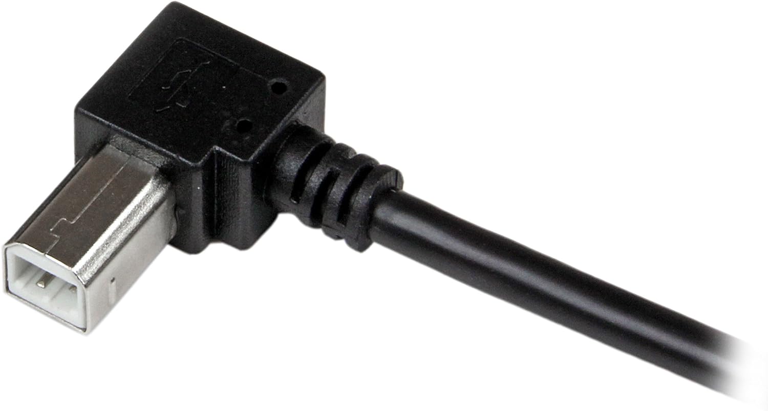 StarTech.com USBAB2MR 2 m USB 2.0 A to Right Angle B Cable Cord, 2 m USB Printer Cable, Right Angle USB B Cable, 1x USB A (M), 1x USB B (M), Black