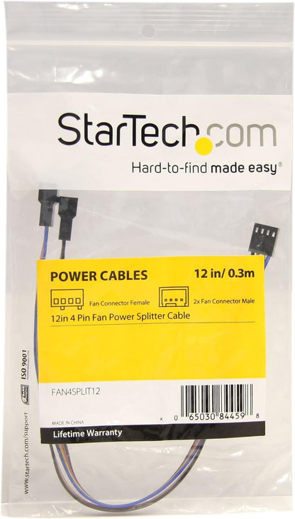 StarTech.com 12in 4 Pin Fan Power Splitter Cable - F/M - 1ft Fan Y Cable - 1ft 4-pin Fan Splitter Cable (FAN4SPLIT12