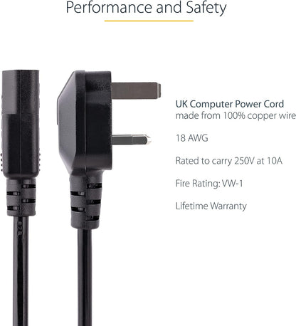 StarTech.com Standard UK Computer Power Cord - Power cable - IEC 60320 C13 to BS 1363 (M) - 6 ft - black (PXT101UK