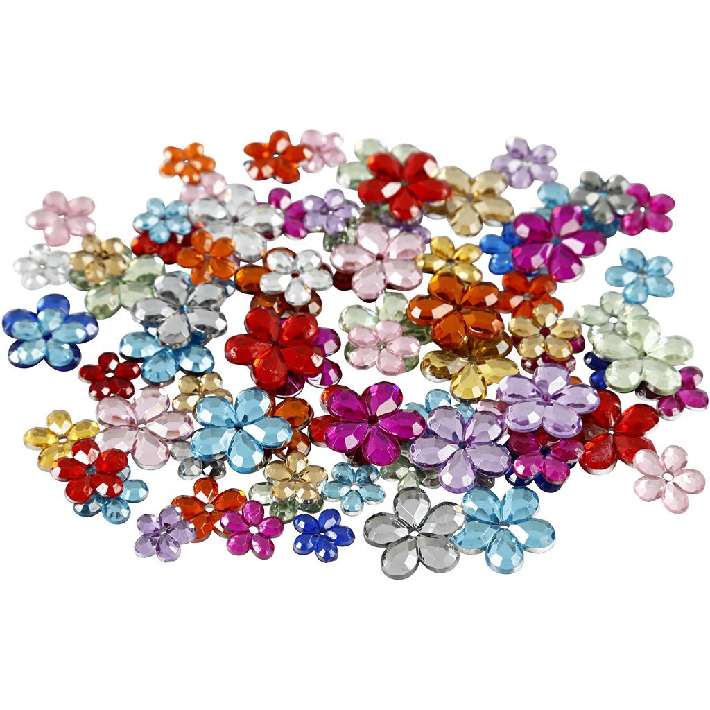 Rhinstone, 6+10+12 mm, asstd colours, flowers, 252asstd