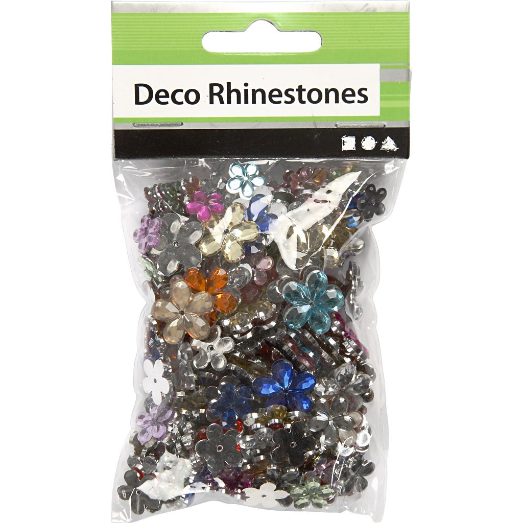 Rhinstone, 6+10+12 mm, asstd colours, flowers, 252asstd