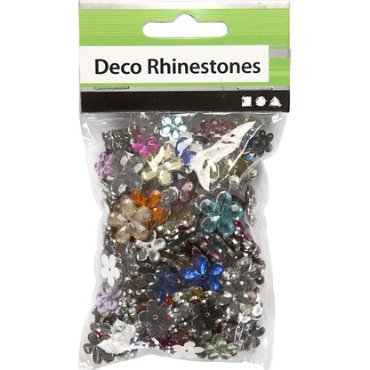 Rhinstone, 6+10+12 mm, asstd colours, flowers, 252asstd