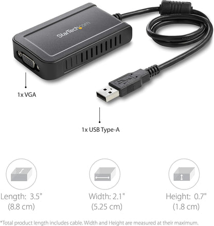 StarTech.com USB to VGA Adapter - 1920x1200 - External Video & Graphics Card - Dual Monitor Display Adapter - Supports Windows (USB2VGAE3
