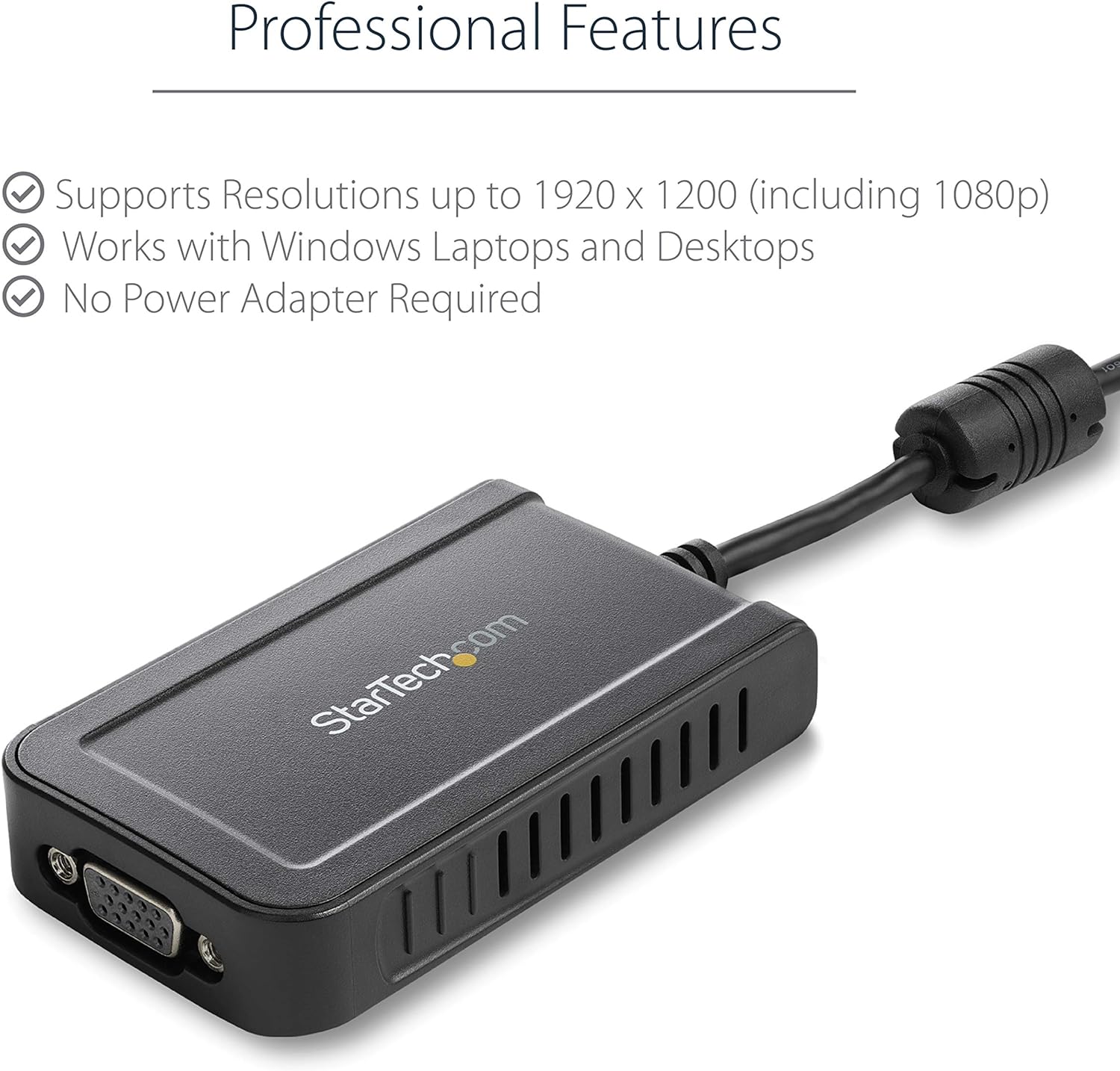 StarTech.com USB to VGA Adapter - 1920x1200 - External Video & Graphics Card - Dual Monitor Display Adapter - Supports Windows (USB2VGAE3