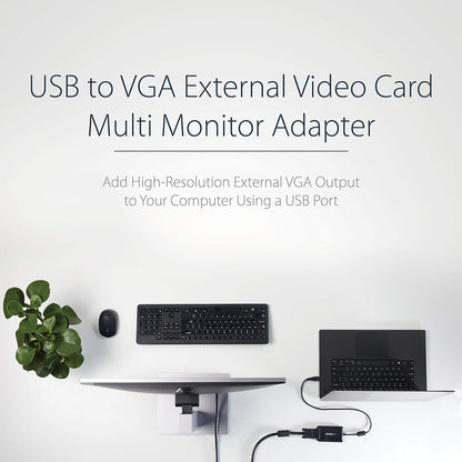 StarTech.com USB to VGA Adapter - 1920x1200 - External Video & Graphics Card - Dual Monitor Display Adapter - Supports Windows (USB2VGAE3