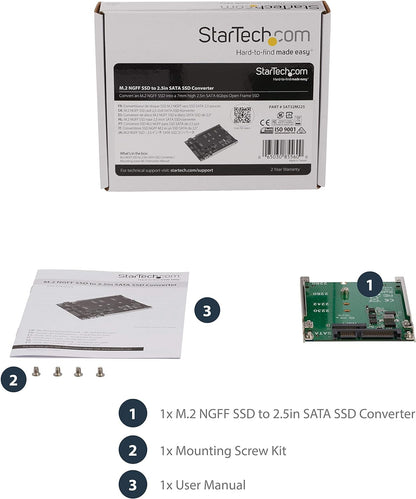 StarTech.com M.2 SATA SSD to 2.5" SATA Adapter, Not Compatible with NVMe, Open-Frame Bracket, 7mm High, M2 Hard Drive Adapter