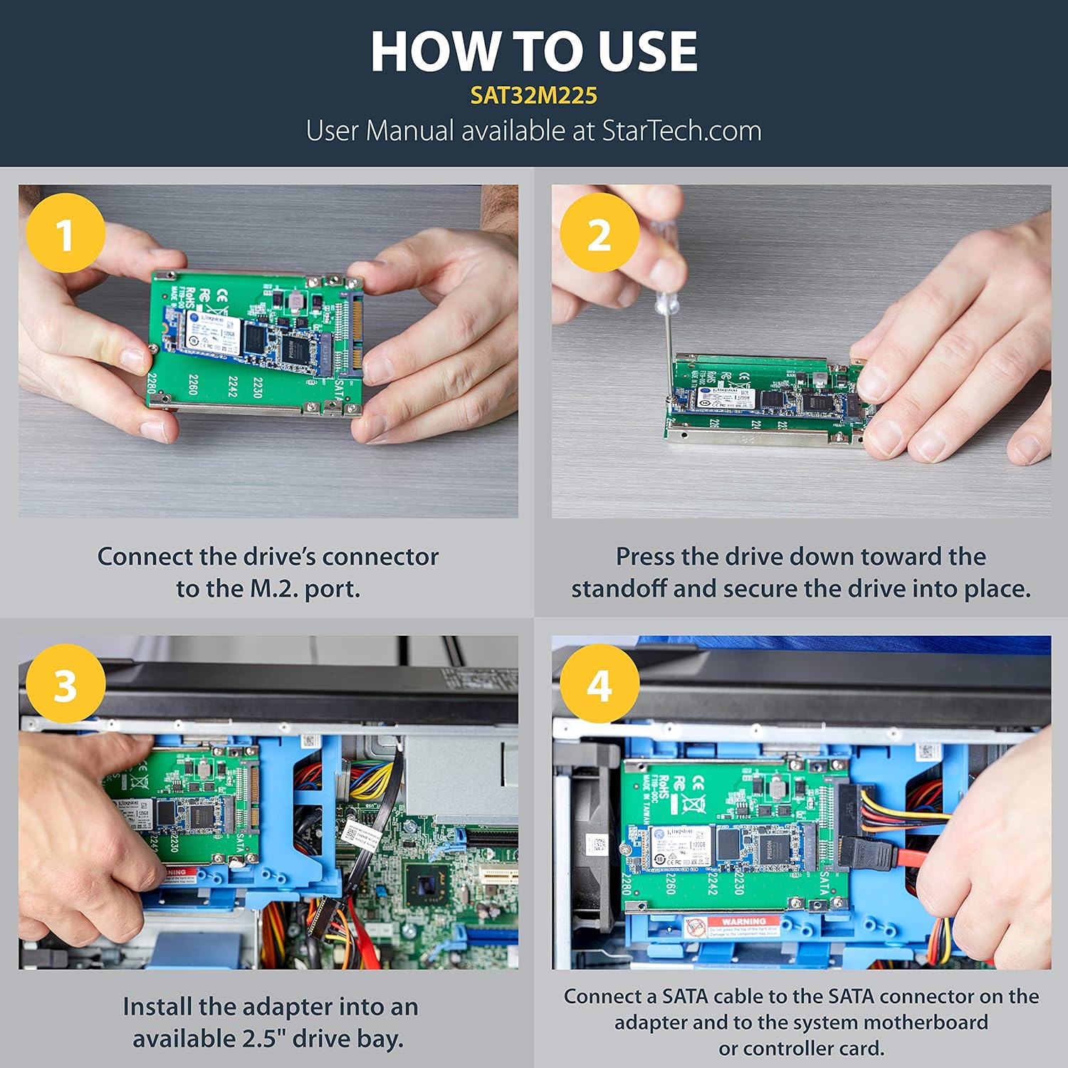 StarTech.com M.2 SATA SSD to 2.5" SATA Adapter, Not Compatible with NVMe, Open-Frame Bracket, 7mm High, M2 Hard Drive Adapter