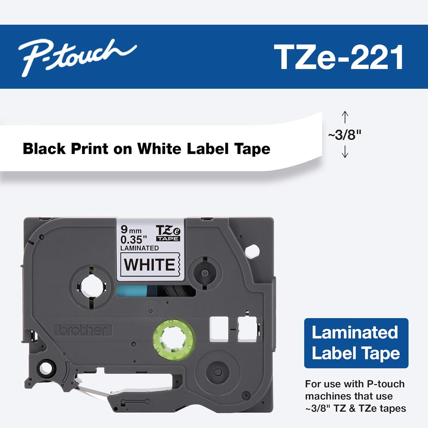 Brother TZE221 - BROTHER TZE221 P-TOUCH TAPE BLACK ON WHITE 9MM