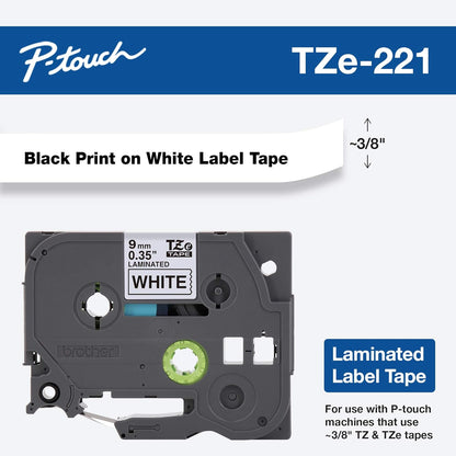 Brother TZE221 - BROTHER TZE221 P-TOUCH TAPE BLACK ON WHITE 9MM