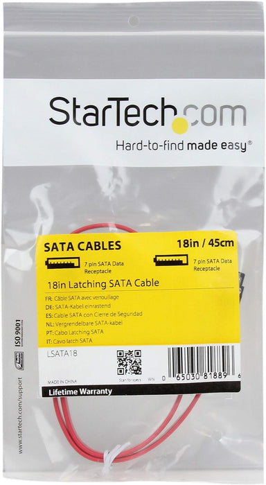StarTech.com 18in Latching SATA Cable - SATA cable - Serial ATA 150/300/600 - SATA (R) to SATA (R) - 1.5 ft - latched - red - LSATA18