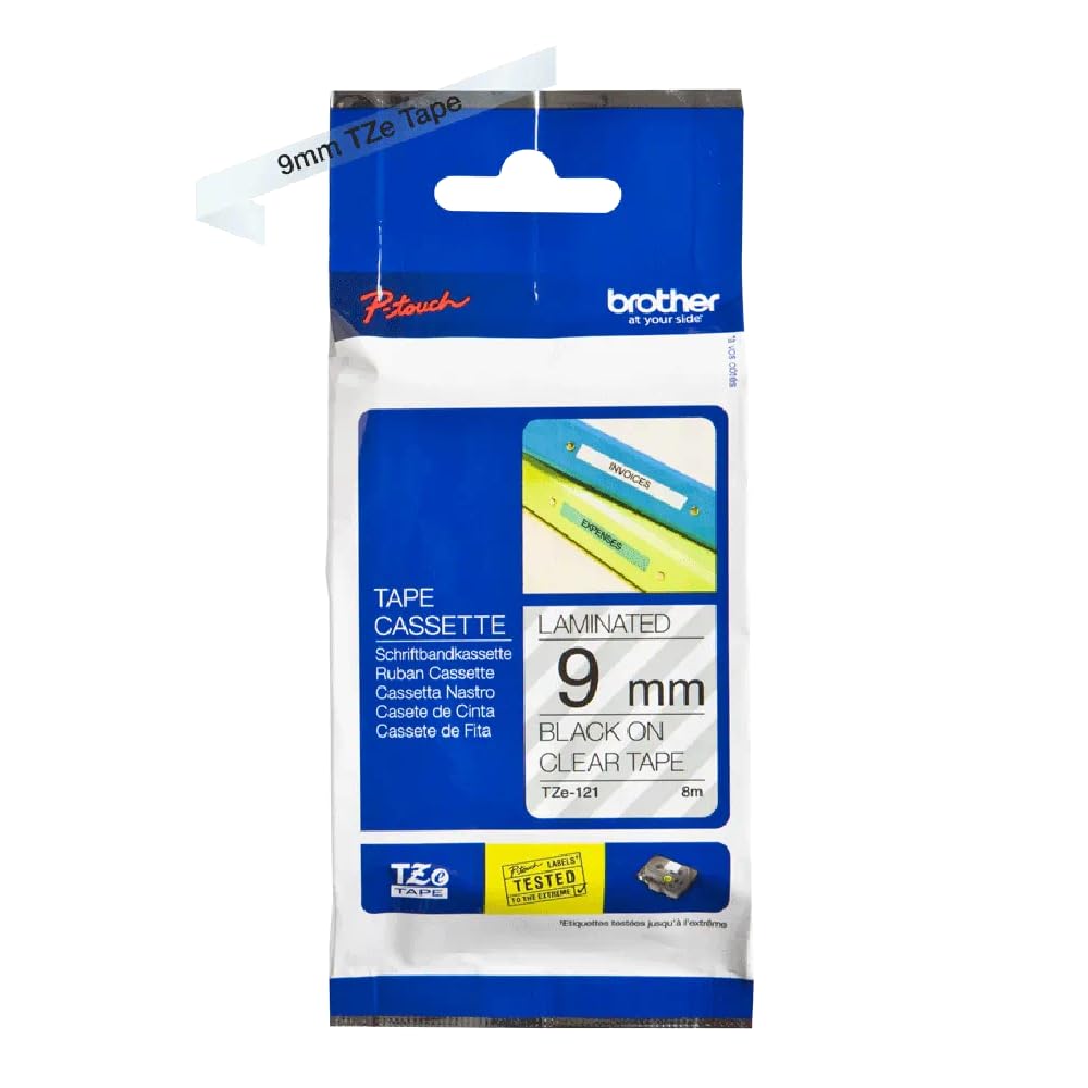 Brother TZe-121 - Standard adhesive - black on clear - Roll (0.9 cm x 8 m) 1 cassette(s) laminated tape - for Brother PT-D210, D600, H110, P-Touch PT-1005, 1880, E800, H110, P-Touch Cube Plus PT-P710