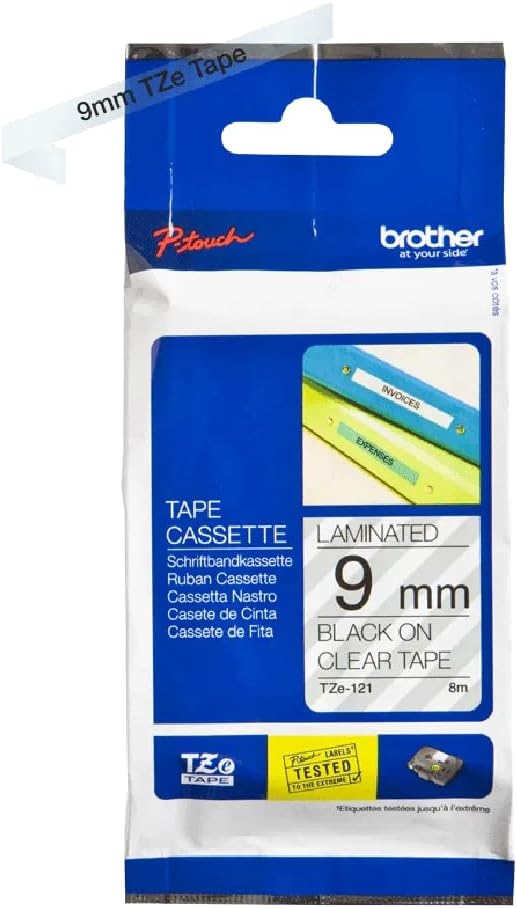 Brother TZe-121 - Standard adhesive - black on clear - Roll (0.9 cm x 8 m) 1 cassette(s) laminated tape - for Brother PT-D210, D600, H110, P-Touch PT-1005, 1880, E800, H110, P-Touch Cube Plus PT-P710