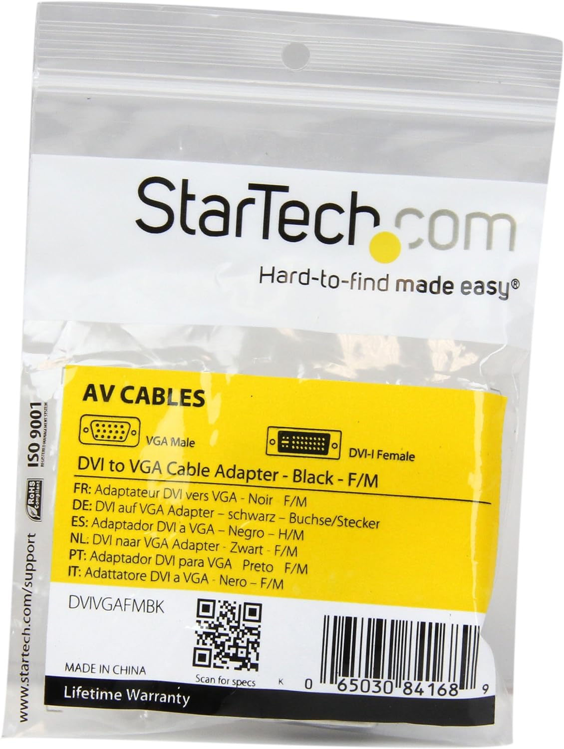 StarTech.com DVI-I to VGA Cable Adapter - Black - F / M - DVI I to VGA Adapter for Your VGA Monitor or Display (DVIVGAFMBK
