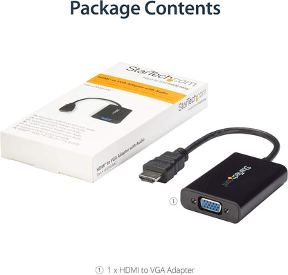 StarTech.com HDMI to VGA Adapter – 1920x1080 – HDMI Converter with Audio Output – VGA to HDMI Monitor Adapter (HD2VGAA2), Black