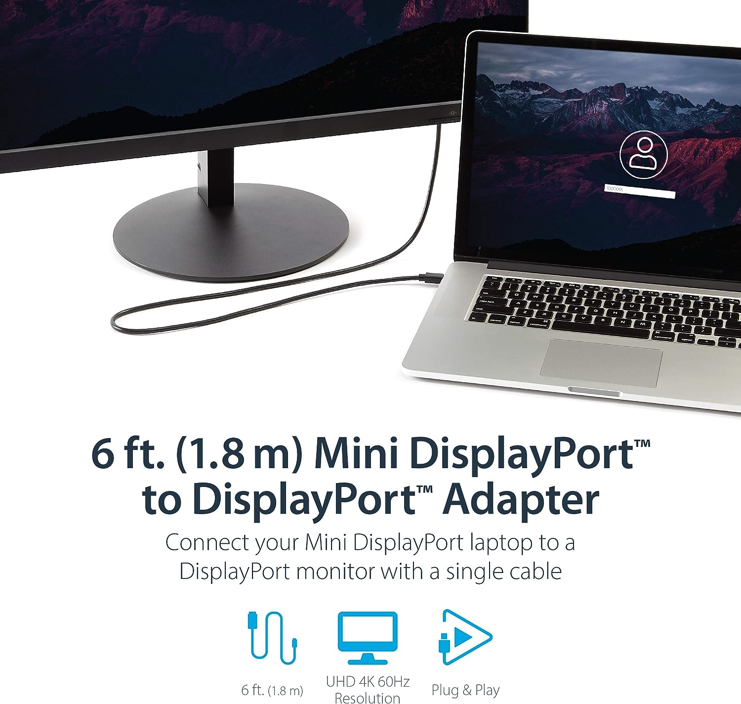 StarTech.com 6ft (1.8m) Mini DisplayPort to DisplayPort 1.2 Cable - 4K x 2K UHD Mini DisplayPort to DisplayPort Adapter Cable - Mini DP to DP Cable for Monitor - mDP to DP Converter Cord (MDP2DPMM6