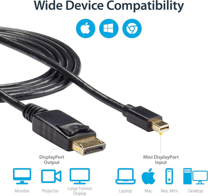 StarTech.com 6ft (1.8m) Mini DisplayPort to DisplayPort 1.2 Cable - 4K x 2K UHD Mini DisplayPort to DisplayPort Adapter Cable - Mini DP to DP Cable for Monitor - mDP to DP Converter Cord (MDP2DPMM6