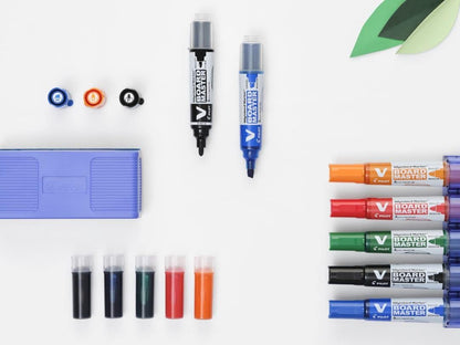 Pilot V Board Master Whiteboard Kit Markers Pens Magnetic Eraser Pen Holder