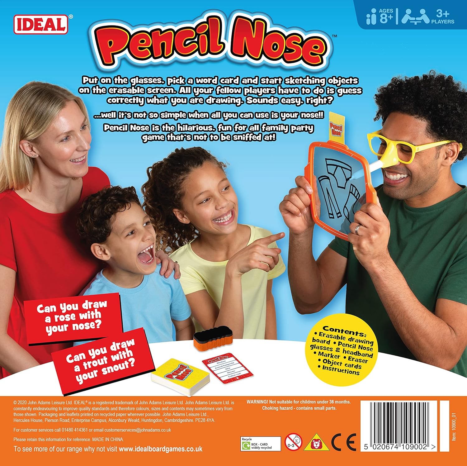 IDEAL | Pencil Nose: The hilarious drawing game that’s not to be sniffed at! | Family Games | For 3+ Players | Ages 8+, Red