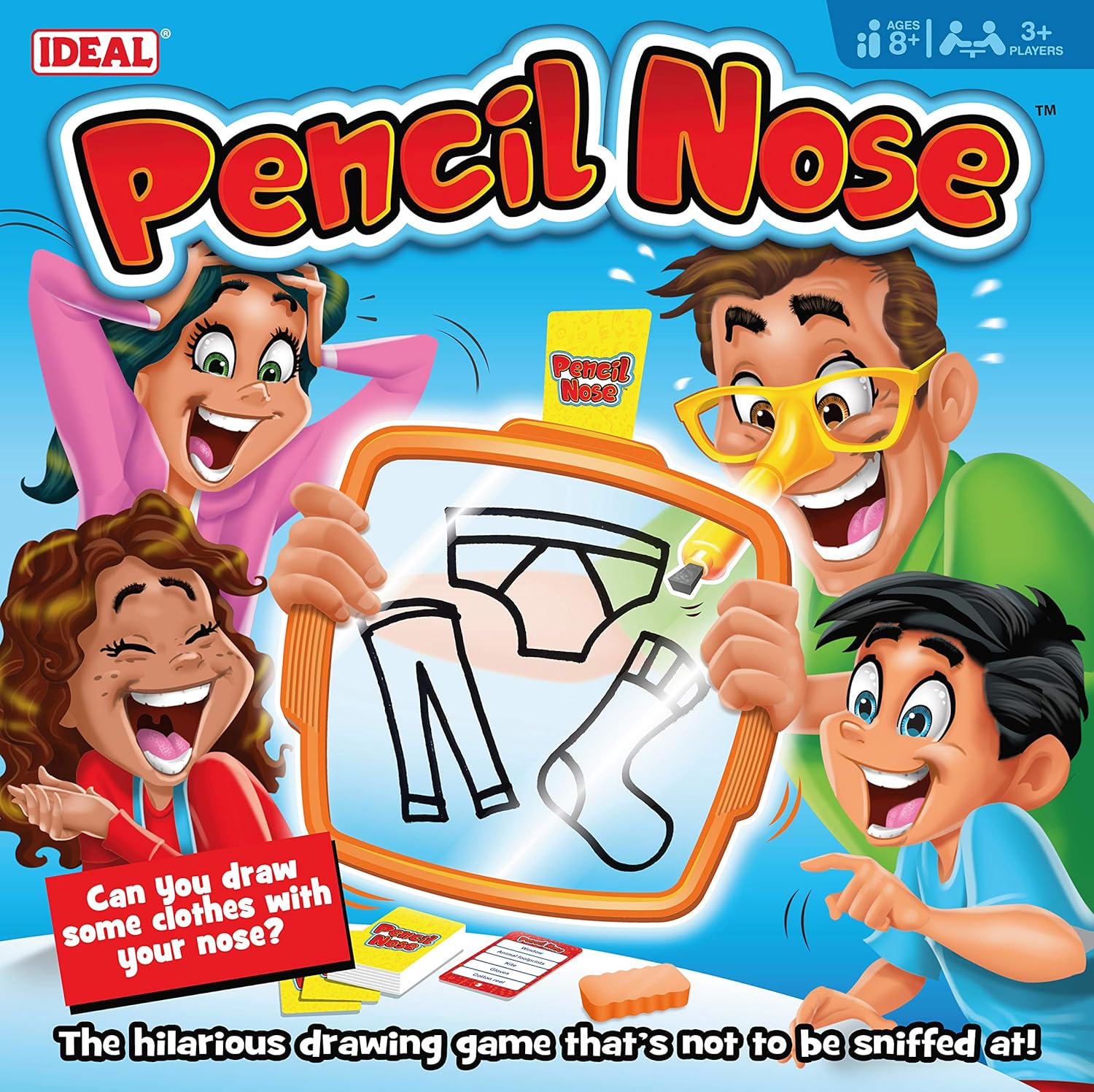IDEAL | Pencil Nose: The hilarious drawing game that’s not to be sniffed at! | Family Games | For 3+ Players | Ages 8+, Red