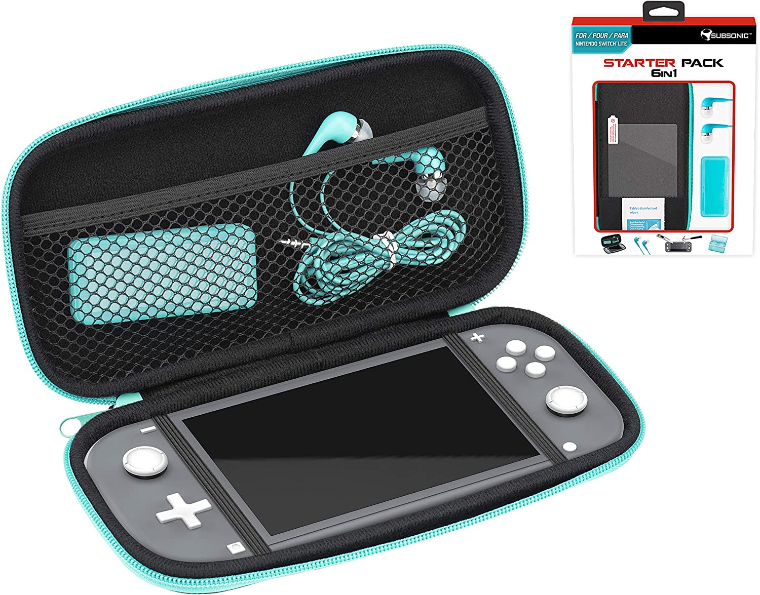 Subsonic - 6 In 1 Accessory Pack for Nintendo Switch Lite with Carrying Case and Tempered Glass Protective Screen (Nintendo Switch////