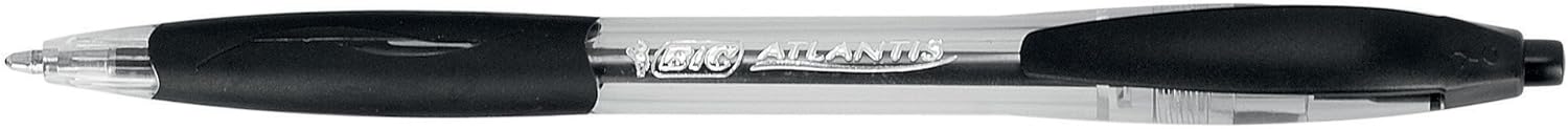 BIC Atlantis Clic Ball Pen - Black - Box of 12 Medium Point Office Pens (1.0 mm) - Retractable with Cushioned Grip